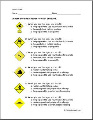 Worksheet Traffic Warning Signs Multiple Choice Abcteach