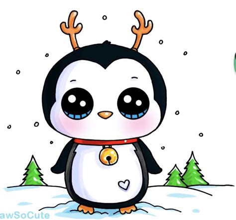 Pinguinito De Navidad Dibujos Kawaii Faciles