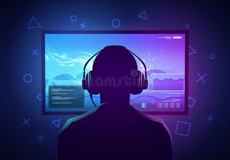 Vector Illustration Young Gamer Sit In Front Of A Screen And Playing