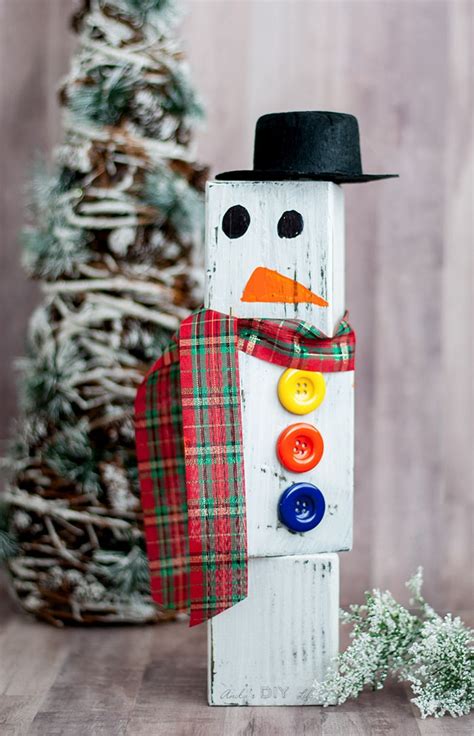 Diy Wood Block Snowman Easy Christmas Decor Idea Anika