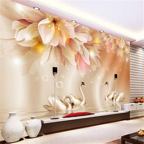 Beibehang 3d Wallpaper Fashion Flower Swan 3d Tv Backdrop Living Room