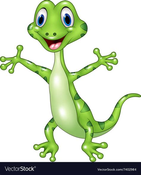 Cartoon Funny Green Lizard Posing Isolated On Whit Aff Green