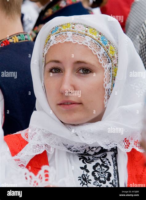 Girl In Traditional Moravian Folk Costume In Kyjov Czech Republic