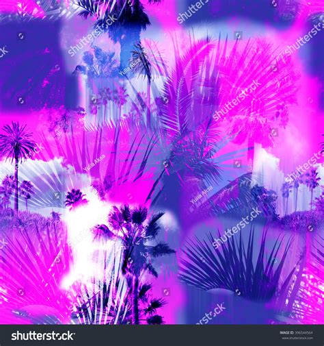 Neon Palm Trees Pattern Artistic Background Lager