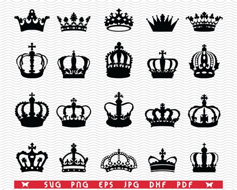 Svg Crowns Black Silhouettes Digital Clipart Files Eps Etsy