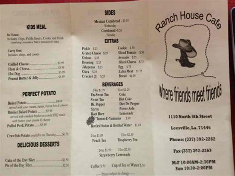 Ranch House Menu Leesville La Really Appreciate Newsletter Pictures Gallery