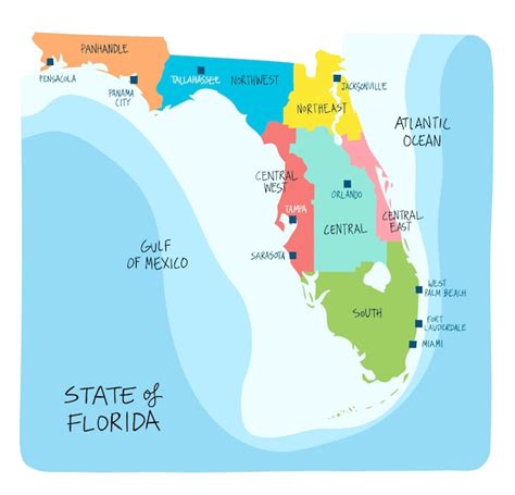 Premium Vector Hand Drawn Map Of Florida With Regions And Counties
