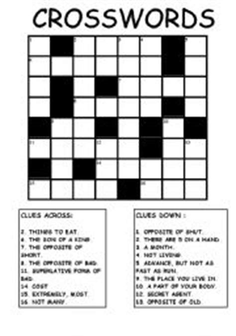 Crossword puzzles are popular classroom games, useful for vocabulary teaching and revision, and kids love them. English teaching worksheets: Crosswords