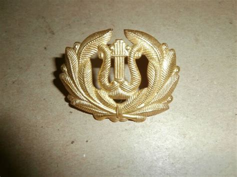 Vintage Brass Pin Badge Lyre Band Cap Hat Military Ebay