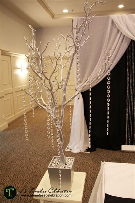 Silver Tree With Hanging Acrylic Crystals Wedding Reception Centerp