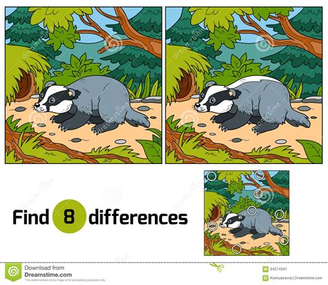 Find Differences, Game For Children (badger And Background ...