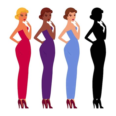 Premium Vector Pinup Girls Set Back View Attractive Flirting Woman Cartoon Character Touches