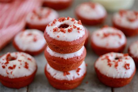 Red Velvet Donuts With Cream Cheese Frosting Bigger Bolder Baking