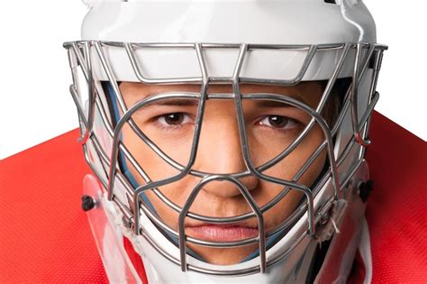 Premium Photo Close Up Portrait Of Male Ice Hockey Player In Helmet