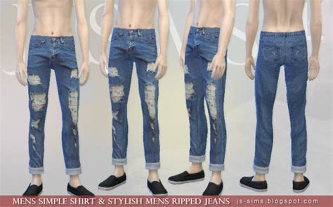 Js Sims 4 Mens Simple Shirt And Stylish Mens Ripped Jeans • Sims 4 Downloads