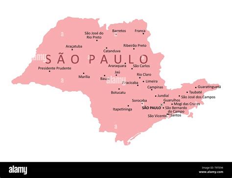 Mapa del estado de Sao Paulo ilustración con las principales ciudades Brasil Imagen Vector de