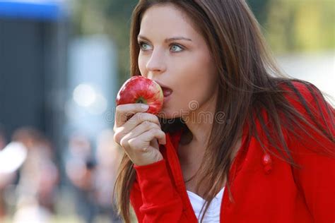 Beautiful Young Woman Eating Apple Stock Image Image Of Health