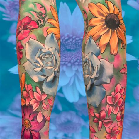 Full Color Flowers Tattoo By Damon Conklin Tattoonow