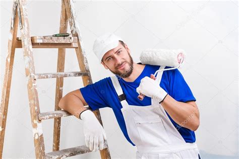 Painter In White Dungarees Blue T Shirt Stock Photo By