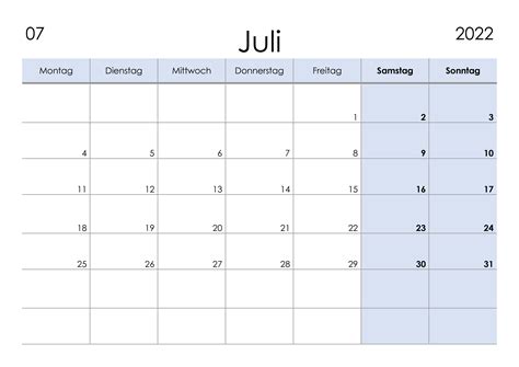 Kalender Juli 2022 Kleine Ziffern Im Querformat Kalendersu