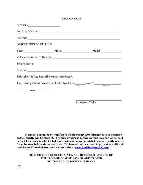 Free Mobile County Alabama Bill Of Sale Form Pdf Docx
