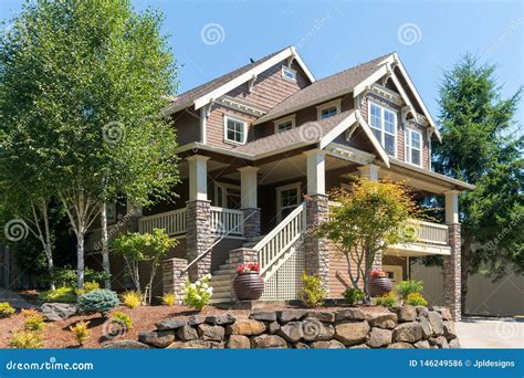Bungalow Style Home In Suburban Neighborhood Stock Photo Image Of