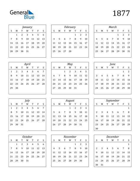 1877 Calendar Pdf Word Excel