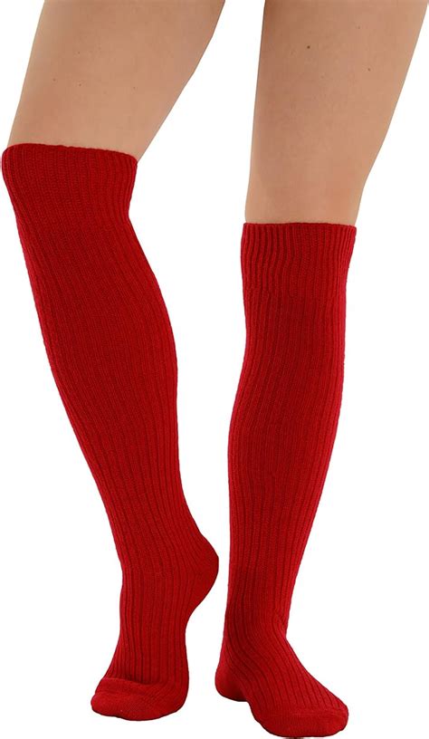 Womens Slouch Rib Knee Socks Cashmere Virgin Wool Blend Sock 7 Color Options Color Red At
