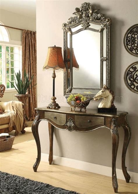 Every way is the right way with this entry table and mirror set. Kelsey Console Table & Mirror Set 97233 in Bronze Taupe by ...