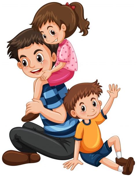 Free Vector Father With Daughter And Son Padre E Hijo Dibujo
