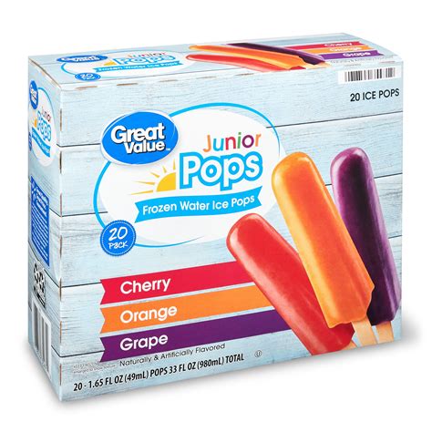 Great Value Junior Ice Pops Cherry Orange And Grape 33 Fl Oz 20