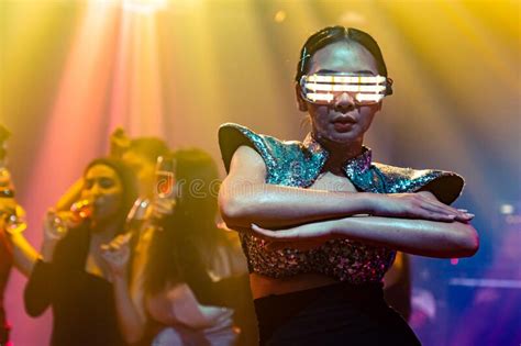 techno dancer in night club dancing to the beat of music from dj stock image image of house