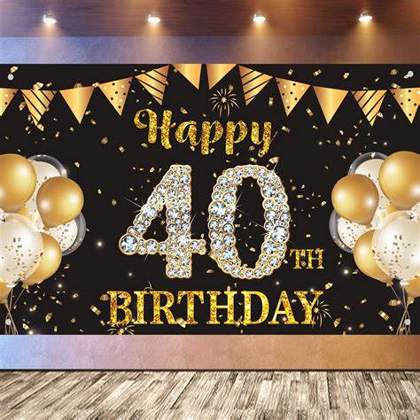 Buy 40th Birthday Backdrop Banner Large Fabric Happy Birthday Banner