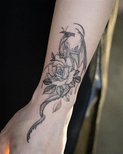 Dragon With Flowers Tattoo On Wrist Dragon Tattoo For Women Dragon