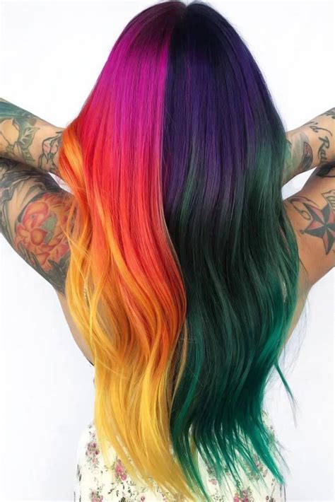 Fastest way to find it is on your smart phone. Unicorn Half And Half Hair #halfandhalfhair #splithair The ...