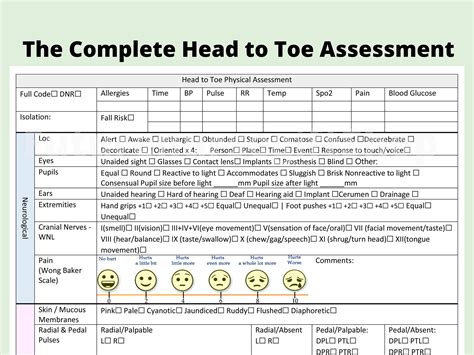 Nurse Report Sheet Template Head To Toe Assessment Checklist Etsy Canada