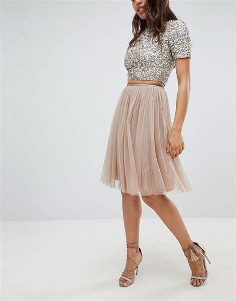 Lace And Beads Lace Beads Tulle Midi Skirt In Taupe Summer Occasion