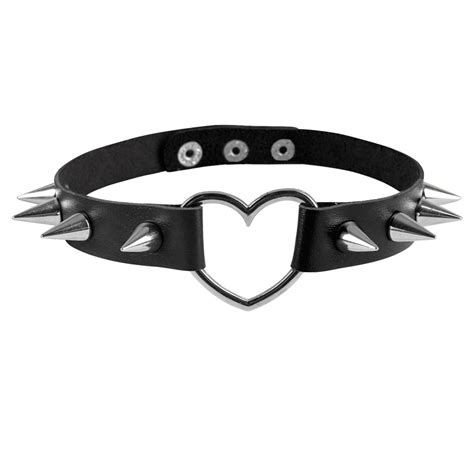 Black Spike Choker Belt Collar Leather Rivet Accessories Goth Choker Leather Heart