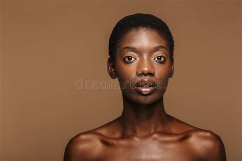 Beauty Portrait Of Young Half Naked African Woman With Short Black Hair