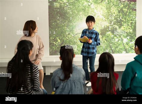 Child Giving Presentation Stock Photo Alamy