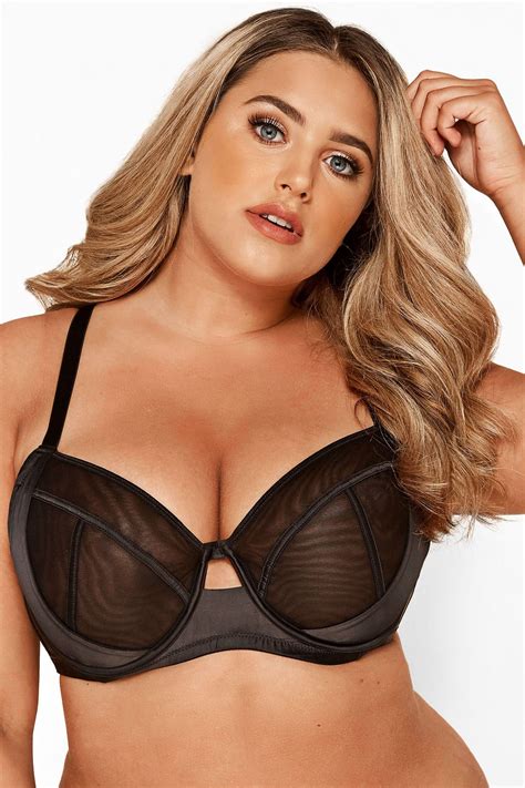 Plus Size Black Satin And Mesh Wired Bra Yours Clothing