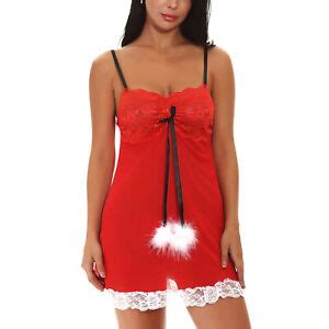 Womens Christmas Lingerie Red Santa Babydolls Lace Sleepwear Chemises