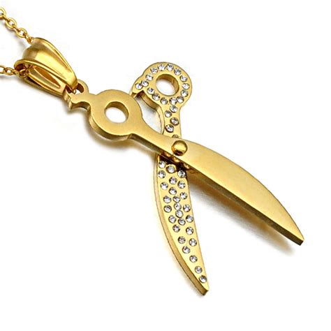 Hip Barbers Scissors Necklace Gold Color Titanium Stainless Steel