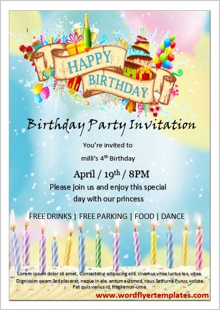Birthday Party Invitation Flyer Templates Free Ms Word Flyer Templates