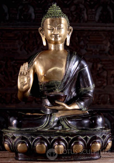 Indian Brass Medicine Buddha Teaching The Dharma On Lotus Base With