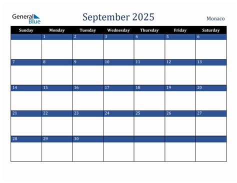 September 2025 Calendar With Monaco Holidays