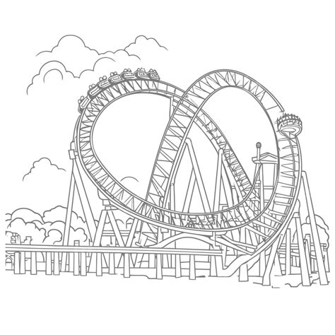 Coloring Page For An Amusement Park Which Includes Roller Coasters