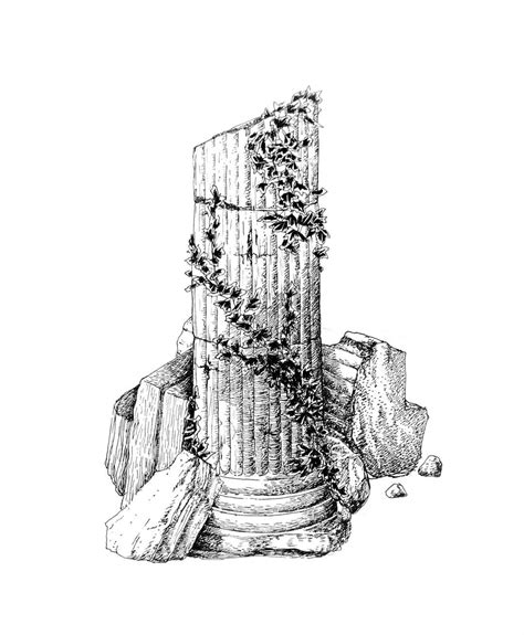 Ruinsivy Ancient Column Temple Ruins Plant Time Illustration