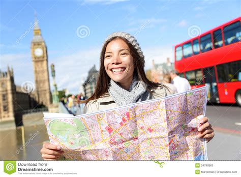 London Tourist Woman Sightseeing Holding Map Stock Image Image 34740665