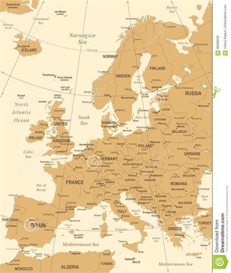 Europe Map - Vintage Vector Illustration Stock Illustration - Illustration of illustration ...